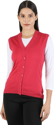 MONTE CARLO Solid V Neck Casual Women Pink Sweater