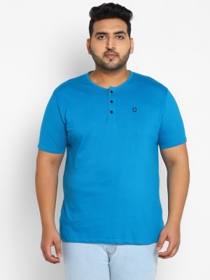 Urbano Solid Men Henley Neck Blue T-Shirt