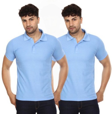 SMAN Solid Men Polo Neck Light Blue T-Shirt