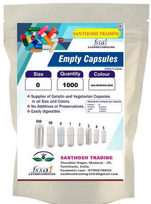 santhosh Trading Pharma raw materials size 0 Golden/Golden Empty Capsules(1000 No)
