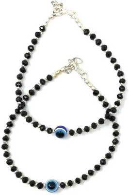 Dallao Evil Eye Designer Black Beads Anklet Brass Anklet(Pack of 2)
