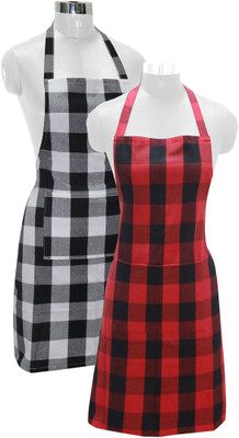 OASIS Cotton Home Use Apron - Free Size(Red, Black, Pack of 2)
