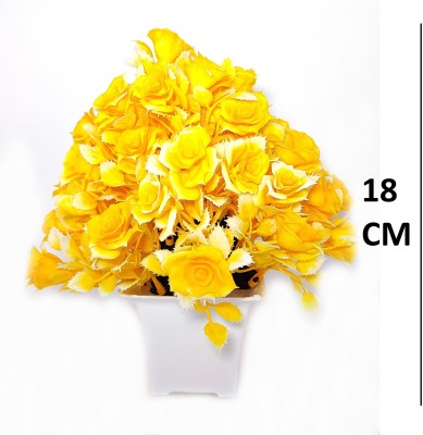 ds Artificial Flower Pot for Home Decor Living Room Shop Office Bed Room Washroom Yellow Rose Artificial Flower  with Pot(7 inch, Pack of 1, Flower with Basket)
