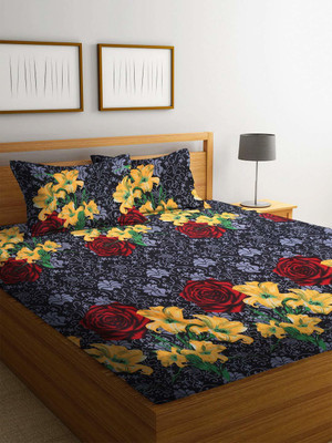 Home Readiness 160 TC Microfiber Double 3D Printed Flat Bedsheet(Pack of 1, Multicolor)