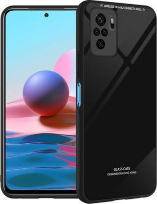 mobies Back Cover for Redmi Note 10, Redmi Note 10s Luxurious Toughened Glass Back Case Cover(Black, 3D Case, Pack of: 1)