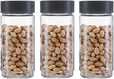 cello Glass Cookie Jar  - 1000 ml(Pack of 3, Grey)