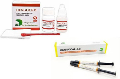 Dengen Dental Dengocal LC Light Cure Calcium Hydroxide Liner & 2 Restorative Cement 15g/10gm Dental Elevator