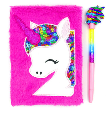 Johnnie Boy 1 Pc Stylish Unicorn Fur Diary A5 and a Sequence Gel Pen for Girls for Birthday Return Gifts Regular Notebook unruled 100 Pages(Pink)