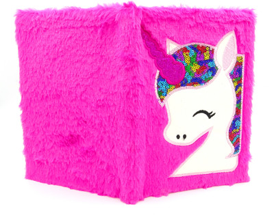 poksi UNICORN fur DIARY with Sequence and Glitter filled|PINK|KIDS NOTEBOOK A5 Notebook Ruled 100 Pages(Pink)
