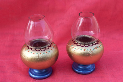 Creative Source Terracotta, Glass (Pack of 2) Table Diya Set(Height: 2.7 inch)