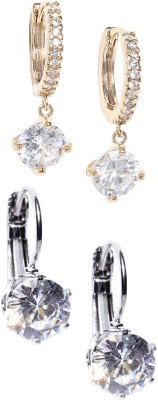 Oomph Combo of 2 Silver Tone Cubic Zirconia Delicate Cubic Zirconia, Crystal, Zircon Metal Earring Set, Drops & Danglers