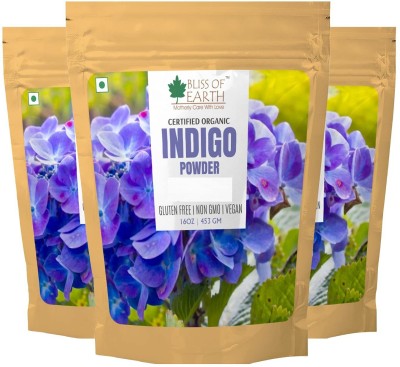 Bliss of Earth 3x453GM USDA Organic Indigo Powder For Black Hair, Natural Hair Color For Women & Men Pack Of 3 , Black
