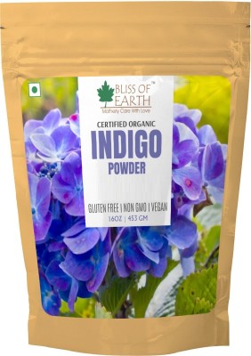 Bliss of Earth 453GM USDA Organic Indigo Powder For Black Hair, Natural Hair Color For Women & Men , Black