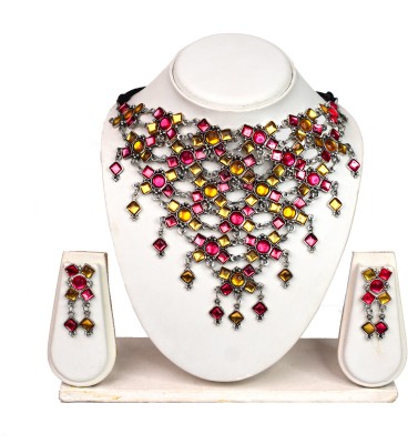 Unique Fashion House Stone, Oxidised Silver Pink, Yellow Jewellery Set(Pack of 1)