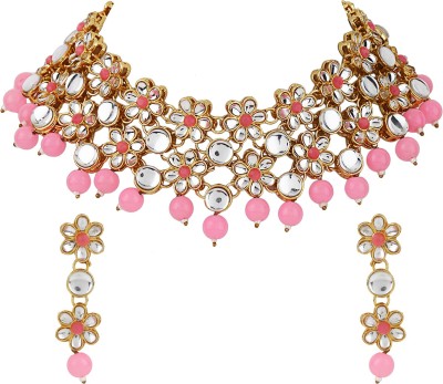 Shining Diva Alloy Gold-plated Pink, Gold Jewellery Set(Pack of 1)