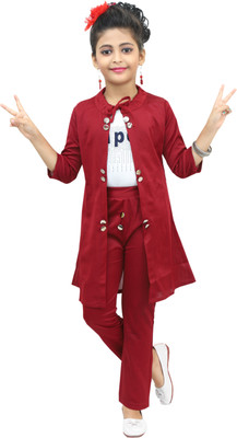 Chandrika Girls Party(Festive) T-shirt Trouser, Jacket(MAROON)