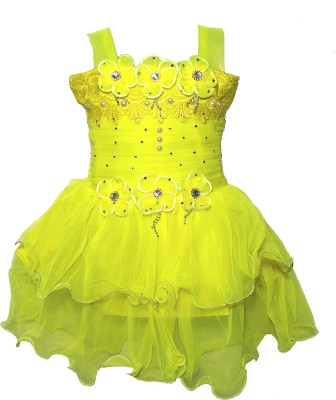 Wonder Fashion Baby Girls Midi/Knee Length Festive/Wedding Dress(Yellow, Sleeveless)