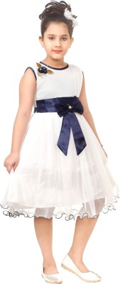 WILD EMPIRE Girls Midi/Knee Length Festive/Wedding Dress(Blue, Sleeveless)