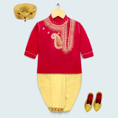 mustmom Baby Boys Festive & Party Dhoti & Kurta Set(Red Pack of 1)