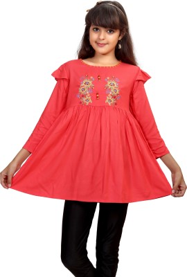 Ishin Girls Casual Rayon A-line Top(Red, Pack of 1)