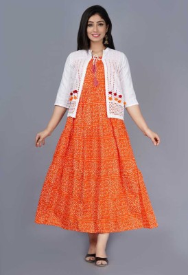 Pahnawa Fashion Women Printed, Bandhani Anarkali Kurta(Orange)