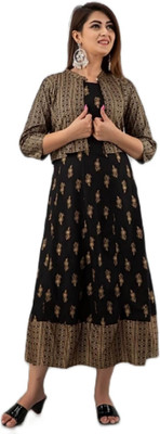 Rukmani Collection Women Printed Anarkali Kurta(Black)