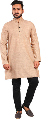 LIBSADRESSES Men Solid Straight Kurta(Grey)