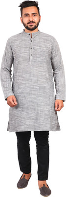 LIBSADRESSES Men Solid Straight Kurta(Grey)