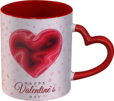 Sublikraft Happy Valentine's Day With Heart Ceramic Coffee Mug(330 ml)