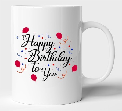 BLISSart Happy Birthday Hand-Written Multicolour Tea/Milk Cup Best Gift For girls men Husband Wife Ceramic Coffee Mug(350 ml)