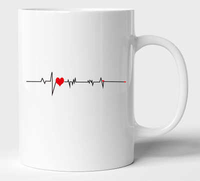 BLISSart Heart Rate Image Multicolour Tea/Milk Cup Best Gift For girls men Husband Wife Ceramic Coffee Mug(350 ml)