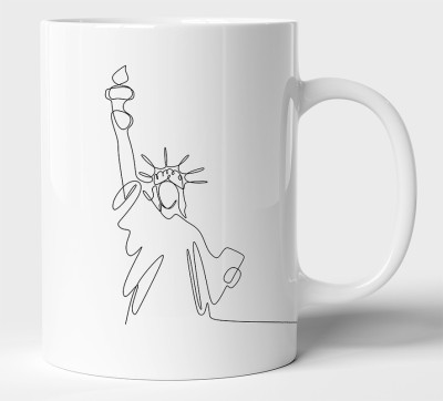 BLISSart Statue Of Liberty Unique One Line Drawing Multicolour Tea/Milk Cup Best Gift For girls men Husband Wife Ceramic Coffee Mug(350 ml)