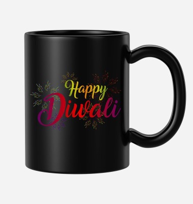 BLISSart Happy Diwali Wish Multicolour Tea/Milk Cup Best Gift For girls men Husband Wife Ceramic Coffee Mug(350 ml)