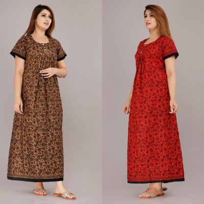 NANDSHI Women Nighty Set(Red, Brown)