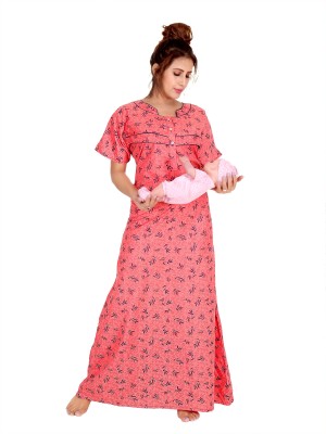 ANKONA Women Maternity/Nursing Nighty(Pink)