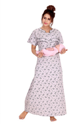 ANKONA Women Maternity/Nursing Nighty(Grey)