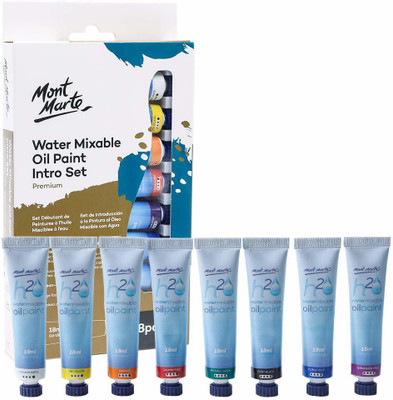 Mont Marte Water Mixable Oil Paint Intro Set Premium 8pc x 18ml(Set of 8, Multicolor)