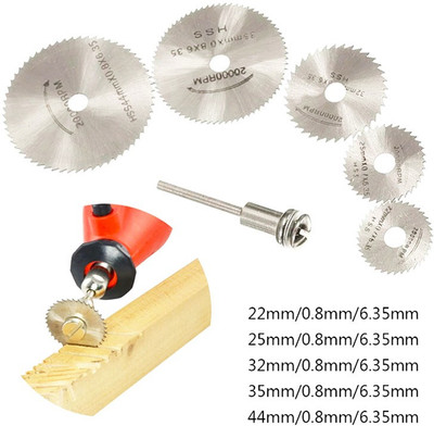 uptodateprouducts 6pcs/Set HSS Mini Circular Saw Blade Woodworking Cutting Discs Drill For Rotary Tools Metal Cutter Power Tool Mandrel Set HSS Mini Circular Saw Blade Rotary Bit Set(6 Bits)