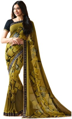 VIRHAN Printed Bhagalpuri Georgette Saree(Green)