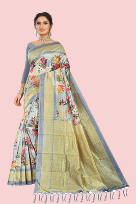 RUNAYA NX Floral Print Arani Pattu Art Silk, Chanderi Saree(Pack of 2, Grey)