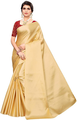 SHREEJI ENTERPRISE Solid/Plain Banarasi Satin Saree(Beige)