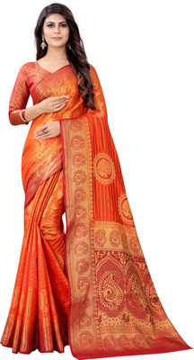 FINE WEAR Woven Kanjivaram Cotton Silk Saree(Red)