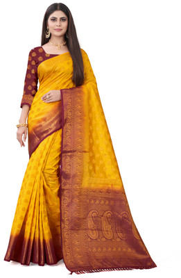 SHIVAY FASHION Woven Banarasi Pure Silk Saree(Yellow)