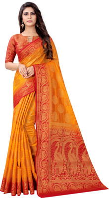 BHUVA BROTHERS Woven Banarasi Cotton Silk Saree(Multicolor)