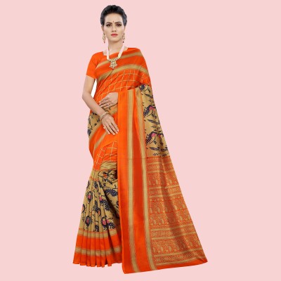 RUNAYA NX Printed Chanderi Art Silk Saree(Orange)