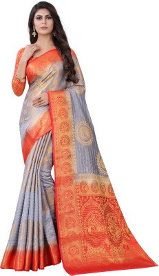 Shopwell Woven Banarasi Cotton Silk Saree(Grey)