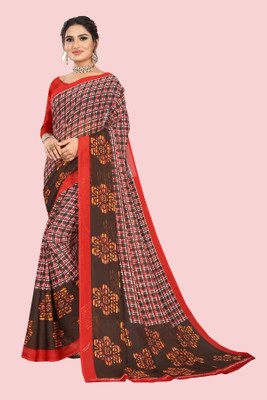 THE PRIVATE LABLE Printed Daily Wear Georgette Saree(Red)
