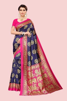 RUNAYA NX Printed Chanderi Art Silk Saree(Dark Blue)