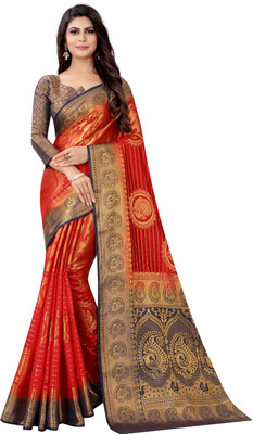 Shopwell Woven Banarasi Cotton Silk Saree(Red)