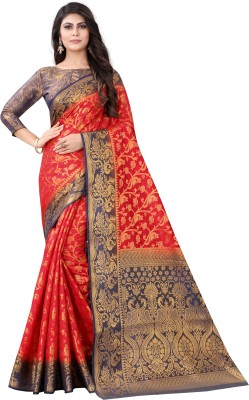 Perfect Wear Woven Kanjivaram Cotton Silk Saree(Red)